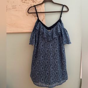 Blue floral off the shoulder mini dress